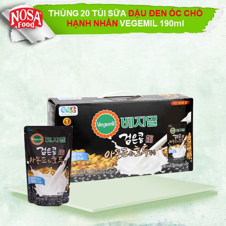 Thùng Sữa Hạt Vegemil Đậu Đen Óc Chó Hạnh Nhân 190ml (20 Túi/Thùng)