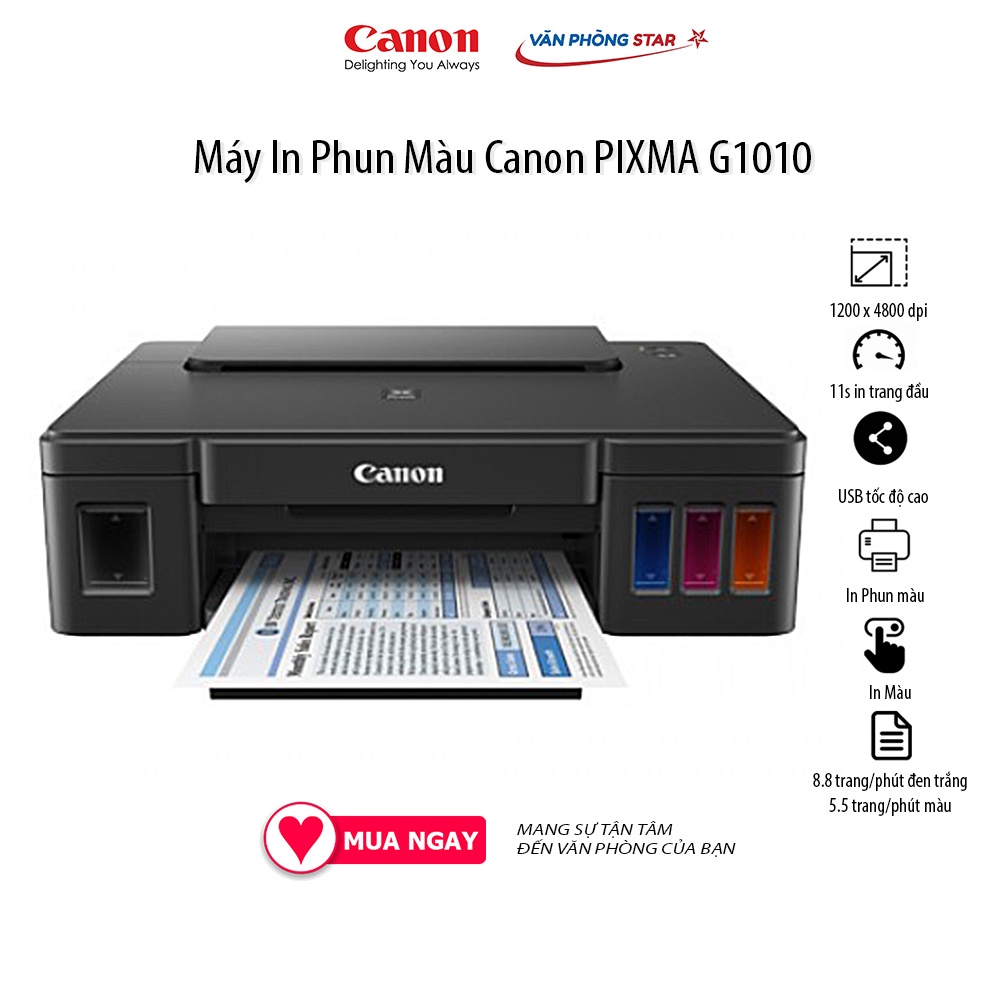 [FREESHIP] Máy In Phun Màu Canon PIXMA G1010 tốc độ 8.8 ảnh/phút (đen trắng), 5 ảnh/phút (màu) tại VANPHONGSTAR