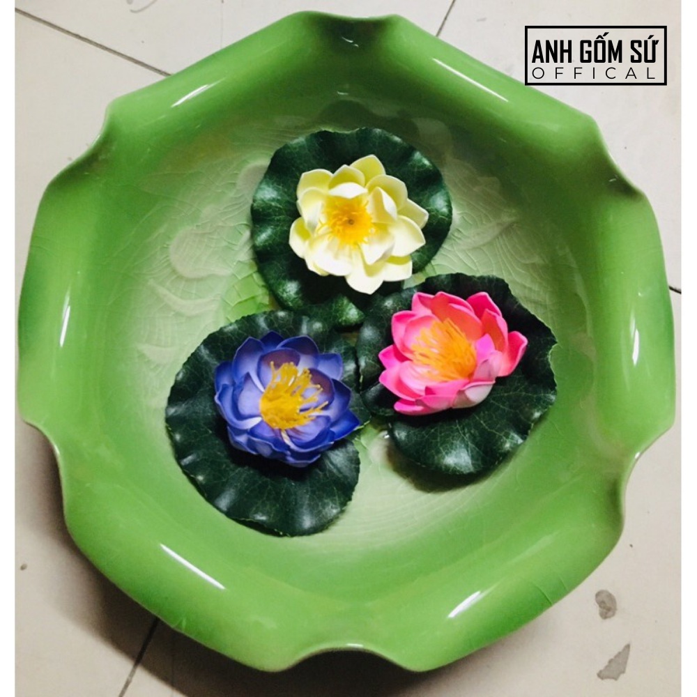 Bát sen thả hoa, đồ thờ cúng, bát tụ lộc gốm sứ đề ban thần tài hút tài lộc chiêu tài