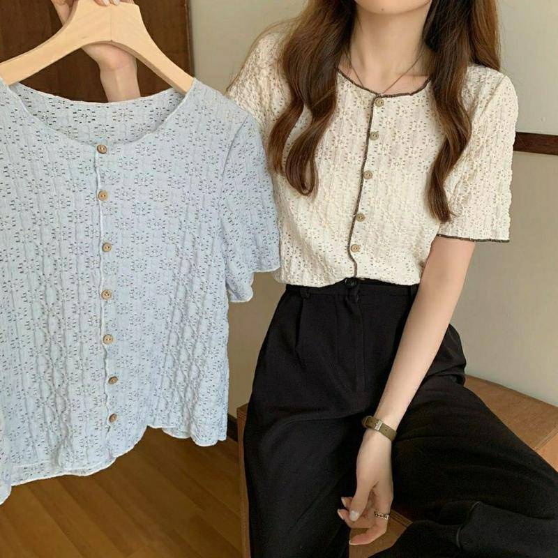 Áo Sơ Mi Ngắn Tay Phong Cách Hàn Quốc Thanh Lịch Dành Cho Nữ