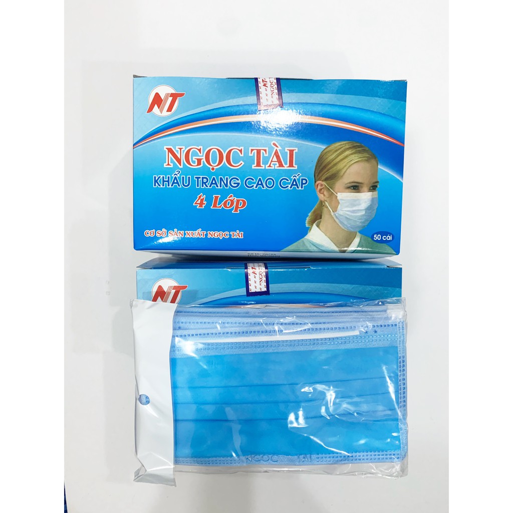 [Hộp 50 cái, 4 lớp] Khẩu trang Y Tế Ngọc Tài. Màu xanh, xám, trắng, hồng. Dập LOGO, vải không dệt, thơm mùi đặc trưng