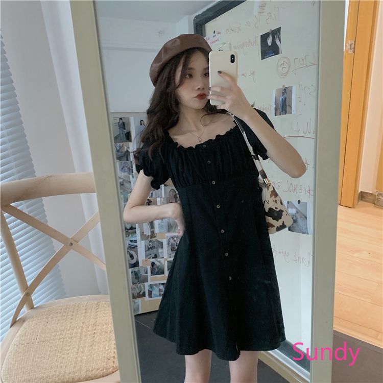 Đầm Trắng Ngắn Tay Phong Cách Retro Pháp Thanh Lịch Cho Nữ