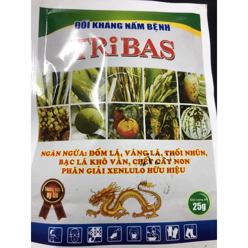 Đối kháng nấm bệnh Tribas 25 gram / ngăn ngừa đốm lá, vàng lá, thối nhũn, chết cây non..