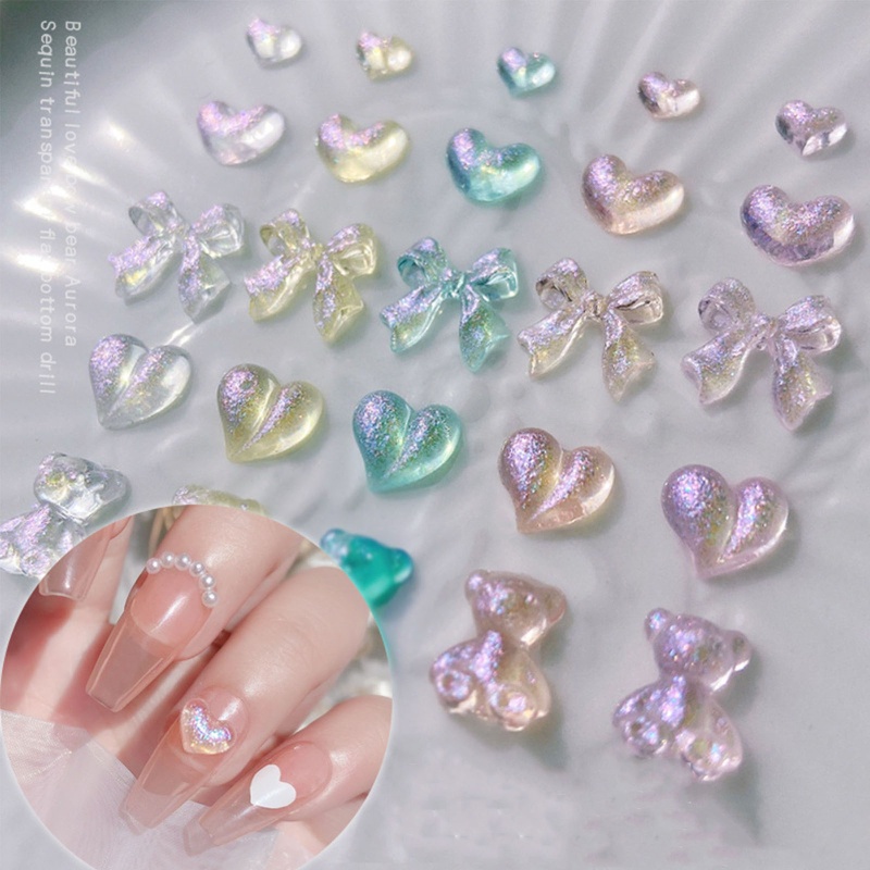 Set 50 Phụ Kiện Trang Trí Móng Tay 3D Hình Gấu / Trái Tim Dễ Thương