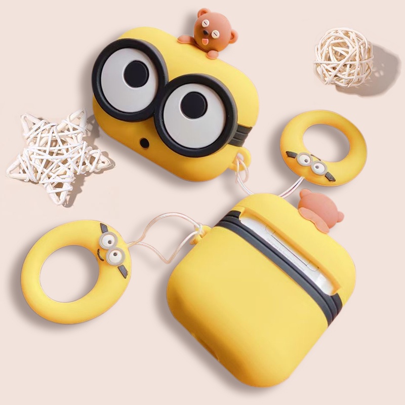 Vỏ Bảo Vệ Hộp Sạc Tai Nghe Airpods 2 3 Pro 1 Bằng Silicon Hình Minions 3D Dễ Thương Kèm Móc Treo Tiện Dụng