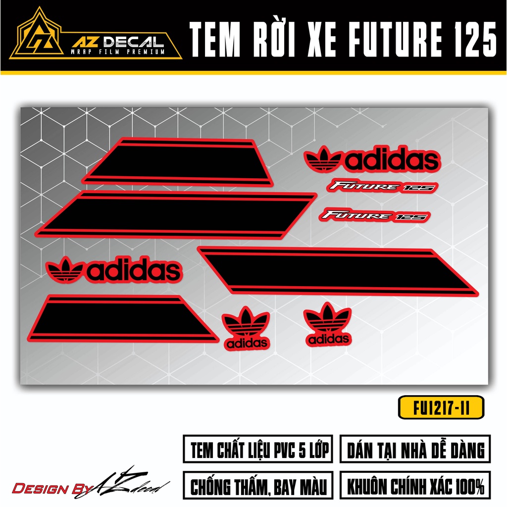 Tem Xe Future FI 125 Phong Cách Adidas | FU-11 | Team Decal Dán Xe Future FI 2012 - 2022 Chất Liệu Cao Cấp Màu Đen Trắng