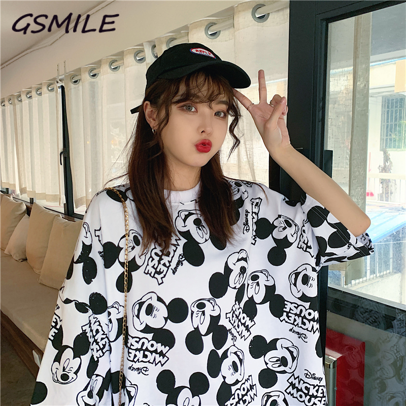 Áo Thun Tay Ngắn Dáng Rộng In Hình Chuột Mickey Phong Cách Hàn Quốc Cho Nữ Sinh | BigBuy360 - bigbuy360.vn