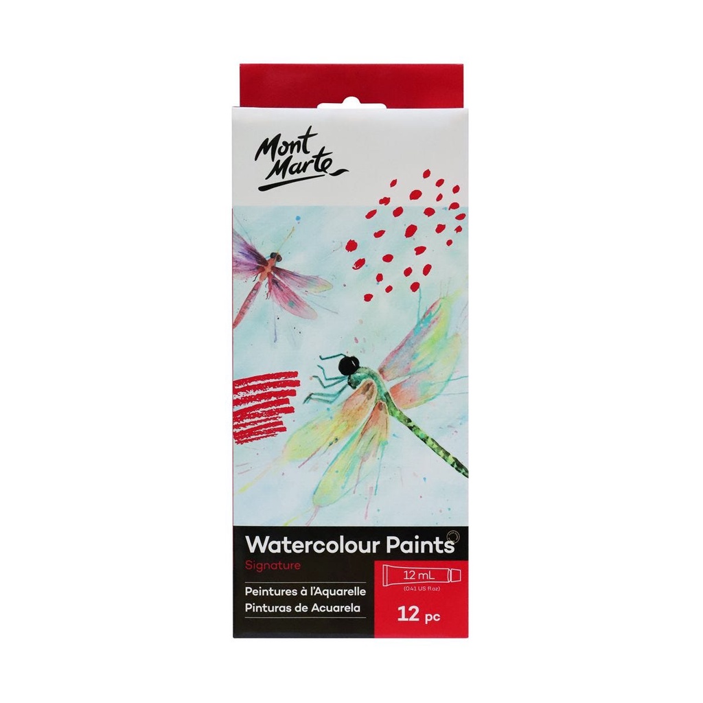 Bộ Màu Nước Mont Marte 12/18/24 Màu x 12ml - Watercolour Paints Signature - PMHS0027/PMHS0048/PMHS0049