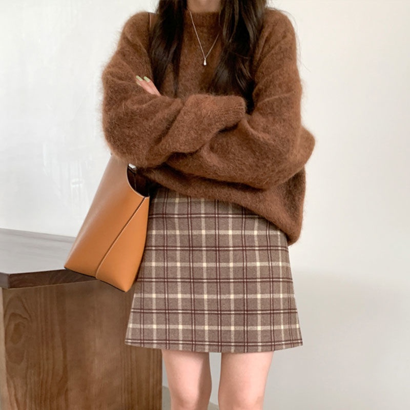 Chân váy len chữ A lưng cao phong cách mùa thu đông duyên dáng dành cho nữ