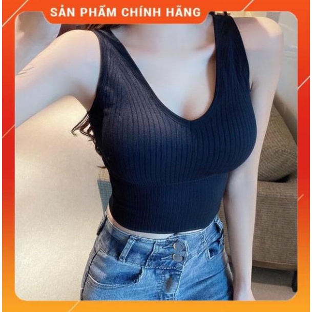 Áo Lót Nữ Bra Tập Gym Thể Thao Len Tăm Hàn Kết Hợp Với Vest Khoác Ngoài Thanh Lịch V90