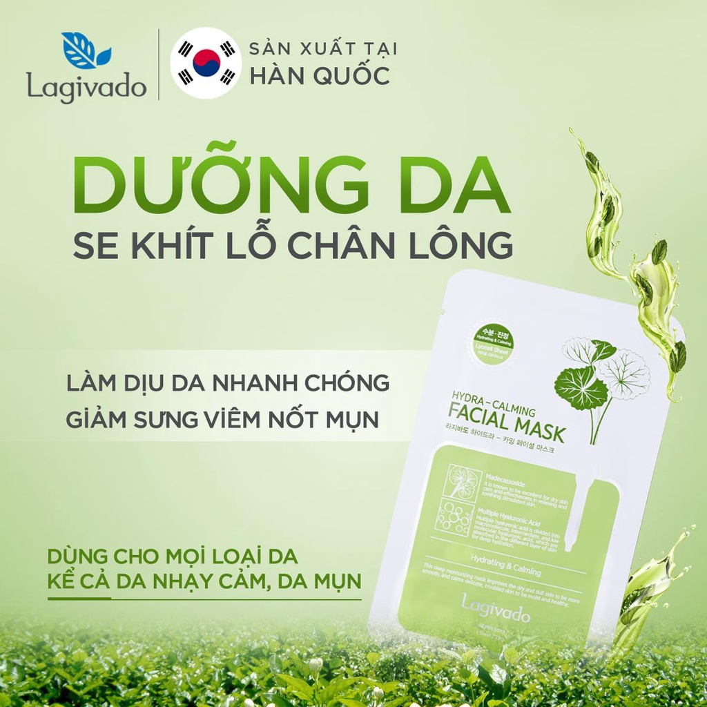 Combo 5 mặt nạ giấy dưỡng da ẩm mịn, căng bóng Hàn Quốc Lagivado Hydra Calming Facial Mask 23g/miếng