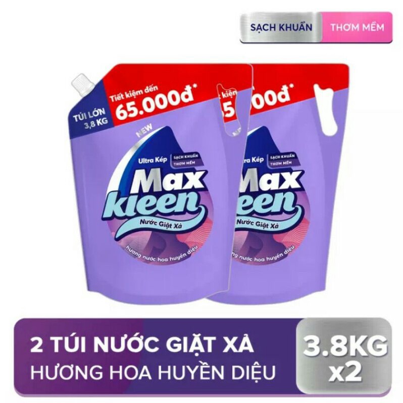 COMBO 2 TÚI 3.8KG NƯỚC GIẶT XẢ MAXKLEEN HUYỀN DIỆU