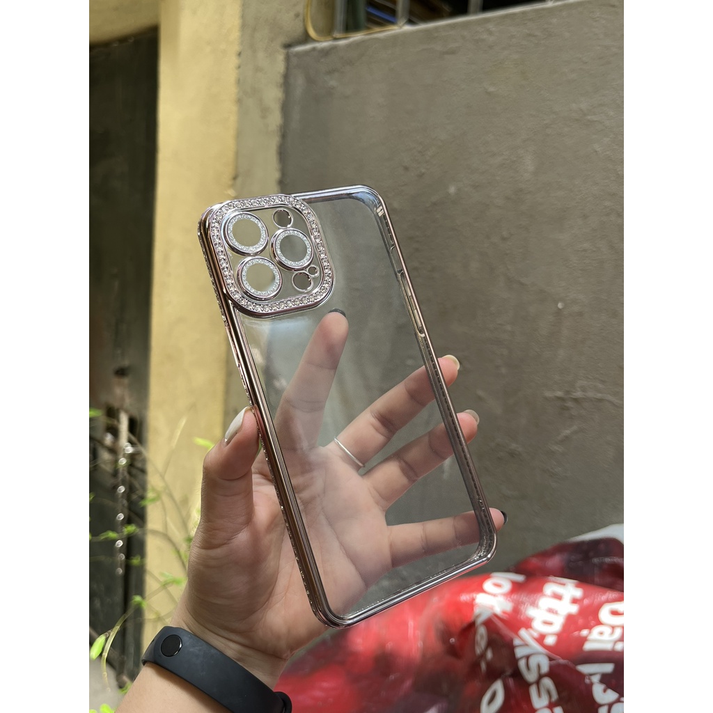 CHÍNH HÃNG REKY  ốp lưng IPHONE VIỀN KIM TUYẾN ĐÁ VIỀN LƯNG TRONG CAMERA NHŨ CẠNH VUÔNG 11 12 13 14 PLUS PRO MAX