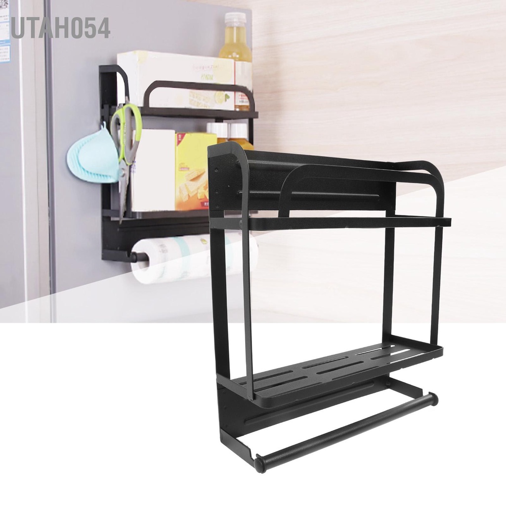 [Hàng Sẵn] Kệ tủ lạnh, Giá kệ treo tủ lạnh đa năng cao cấp , kệ hít tủ lạnh nam châm chắc chắn bằng thép không gỉ màu đen【Utah054】