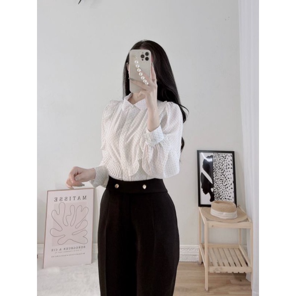 Áo sơ mi nữ chấm bi von lót mềm mát