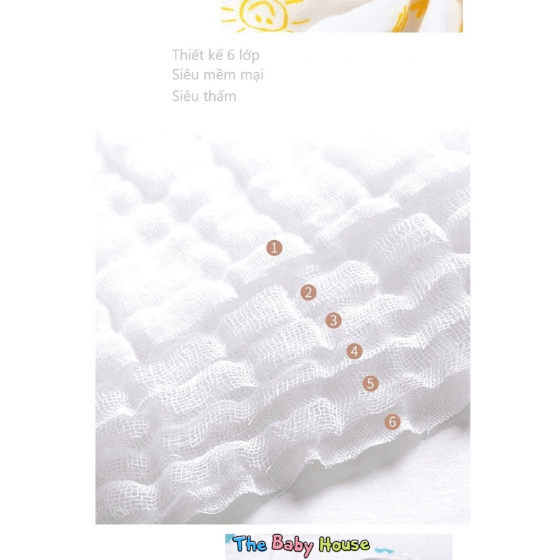 Khăn Sữa Cho Bé  𝐅𝐑𝐄𝐄𝐒𝐇𝐈𝐏 Khăn Xô 6 lớp Siêu Mềm Mại, Siêu Thấm Hút, Set 5 Cái Cho Bé, Kích Thước 30*30