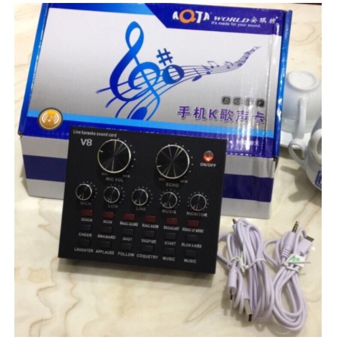 Combo SoundCard V8 + Mic Bm900 - Hát Hay Như Ca Sĩ Trong Tầm Giá Cực Rẻ - Tặng Kèm Tai Nghe Có Dây 3.5 Akg