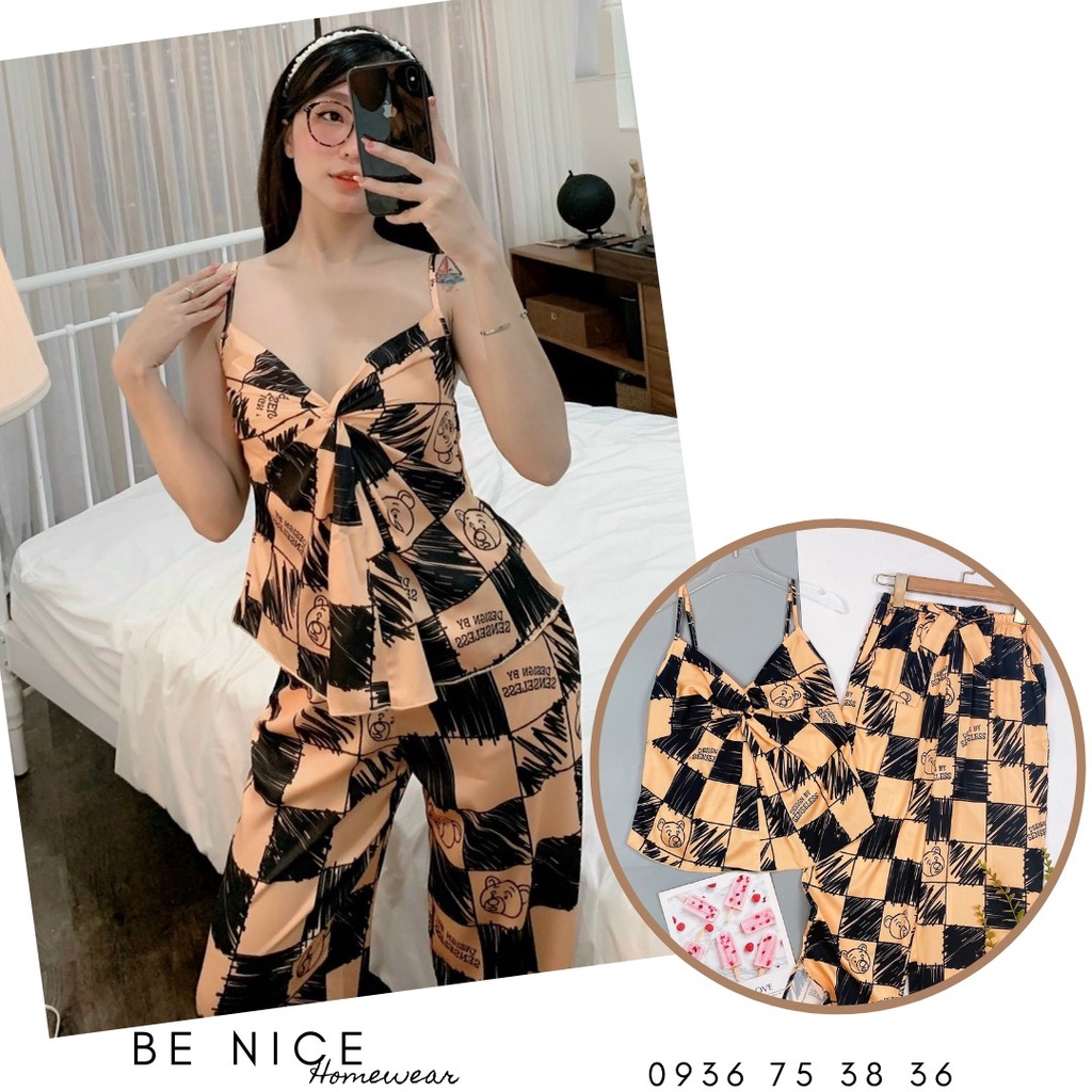 Set dây lụa dài mặc nhà xoắn ngực nhiều họa tiết xinh xắn | BigBuy360 - bigbuy360.vn