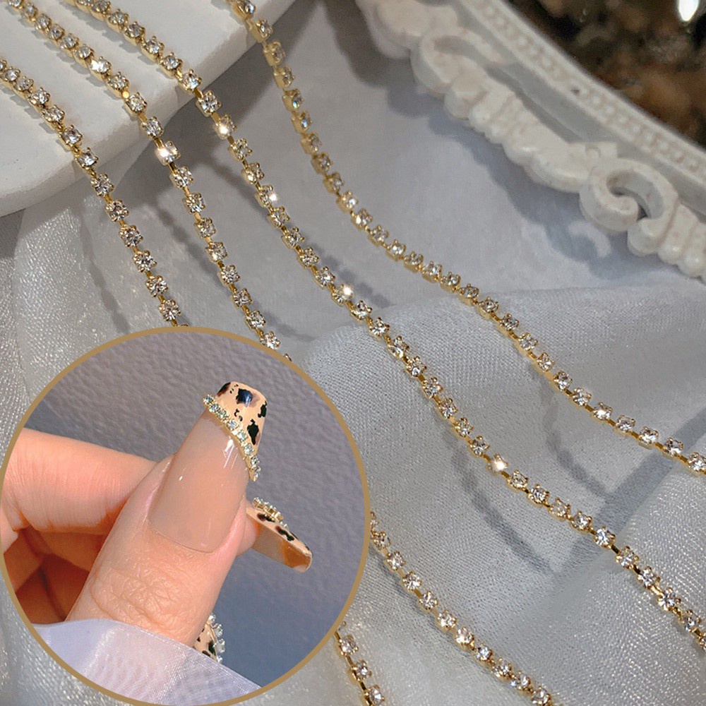 [Hàng mới về] Phụ Kiện Dây Xích Kim Loại Có Móng Kẹp Đá Nhân Tạo Trang Trí Móng Tay Nghệ Thuật 3D Lấp Lánh Màu Tùy Chọn