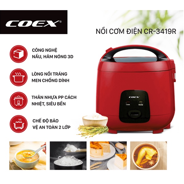 [Mã ELHADEV giảm 4% đơn 300K] Nồi cơm điện cơ 1.8L Coex CR-3419R