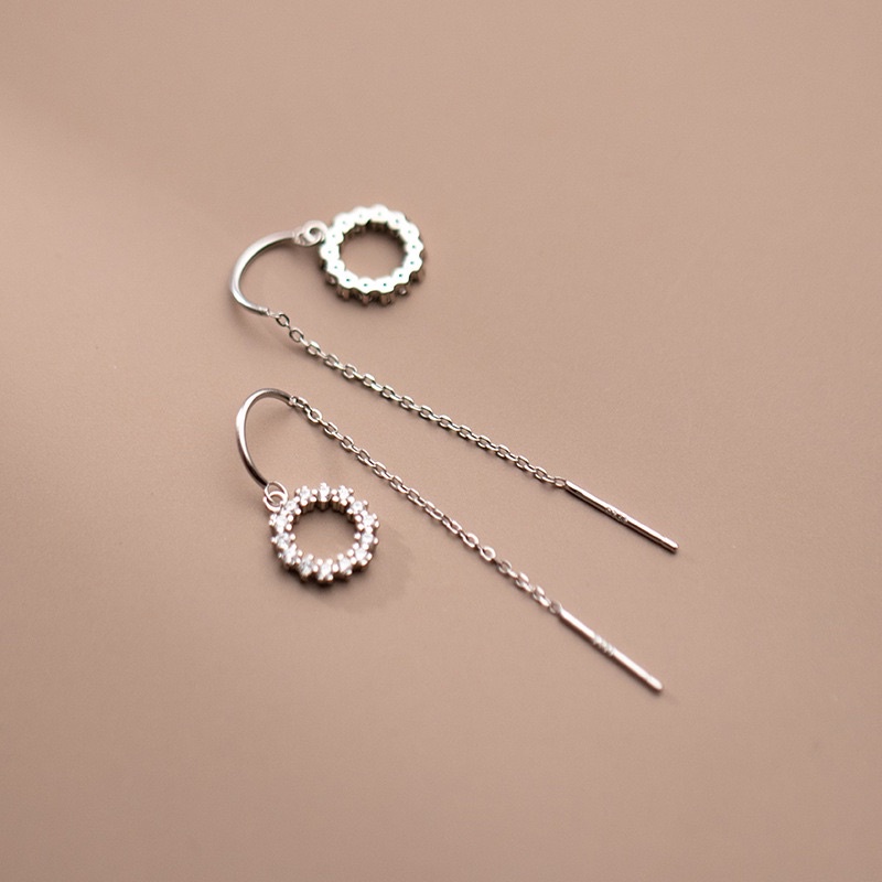 Bông tai bạc DUYSON SILVER Khuyên tai nữ Circle dáng dài đính đá xinh xắn, thanh lịch [KCXK10]