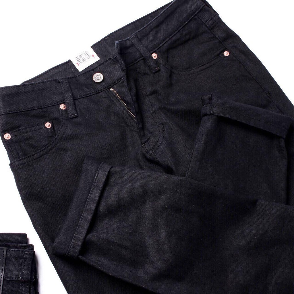 Quần Jean Nam Le Vi Đen Trơn Slim Fit Ống Đứng Co Dãn Vnxk | BigBuy360 - bigbuy360.vn