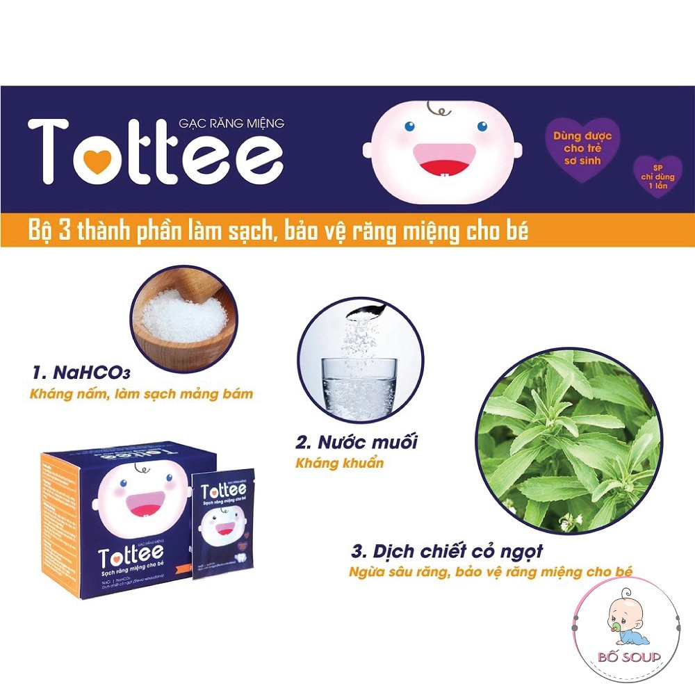Gạc Rơ Lưỡi Tottee cho bé Hộp 30 Gói Làm Sạch Và Ngăn Ngừa Các Vấn Đề Răng Miệng Cho Bé Sơ Sinh
