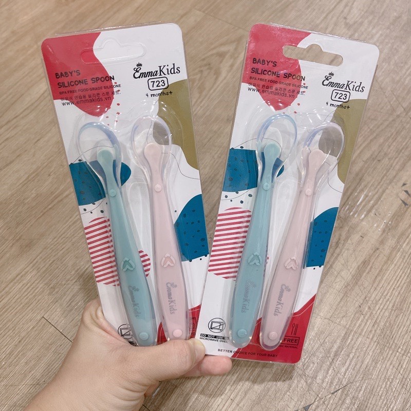Sét 2 thìa ăn dặm Ema kids bằng silicon cho bé