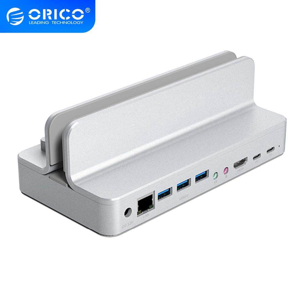 Dock Kiêm Giá Đỡ Máy Tính Bằng Hộp Kim Nhôm Orico ANS6 - Cổng USB 3.0 X 3, 1 HDMI, 1 Cổng Lan RJ45, 1 Cổng 3.5 và 1 MIC