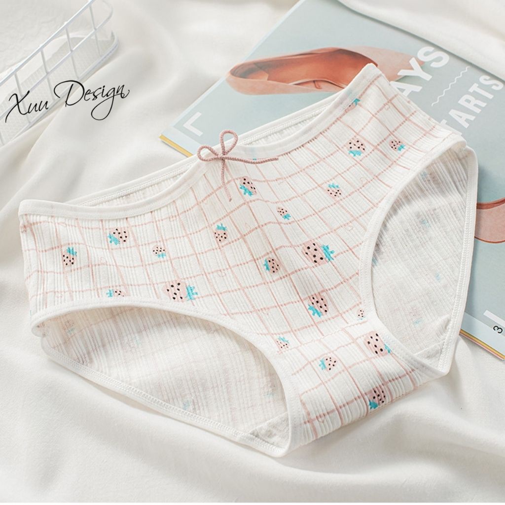 Quần lót nữ Cotton gân tăm có nơ Xuu chất liệu co dãn kháng khuẩn QC26
