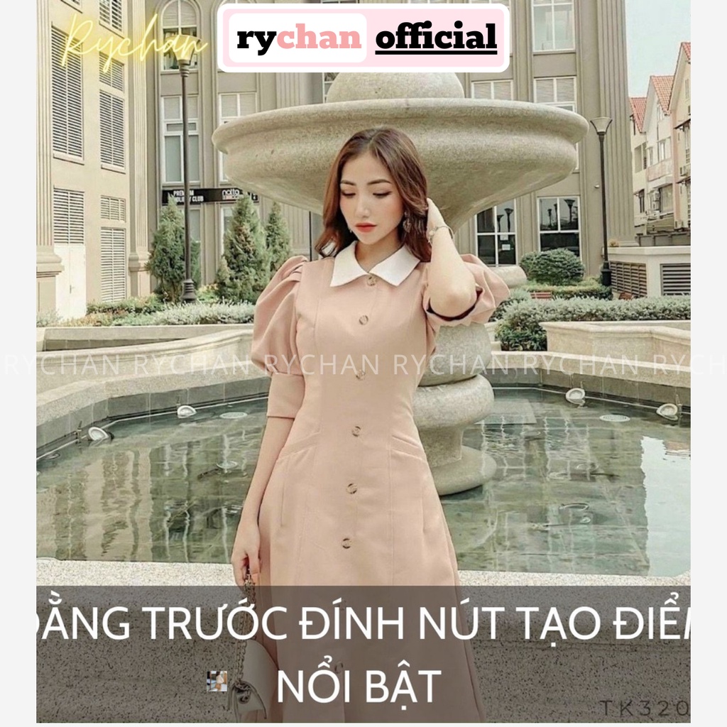 Đầm Xoè Midi Dáng Dài Tay Phồng Công Sở 2 Màu, Đầm Công Sở Đi Làm - DX0144