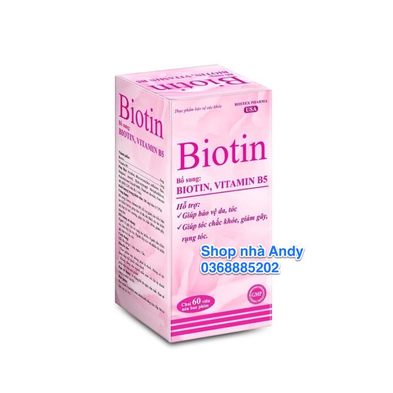 Viên uống BIOTIN bổ sung biotin vitamin B5 giúp giảm rụng tóc, bảo vệ da, chắc móng – Hộp 60 viên