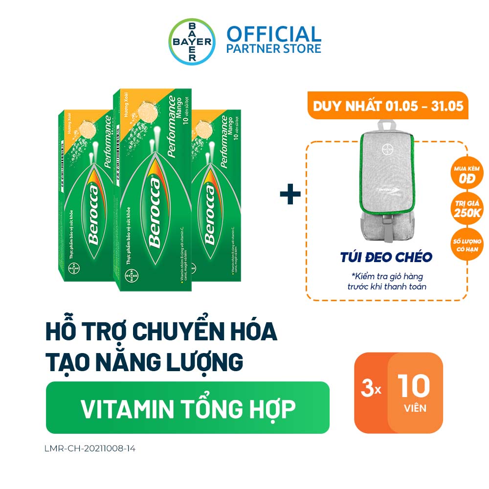 Bộ 3 hộp viên sủi bổ sung Vitamin Berocca Performance Mango 10 Viên/hộp