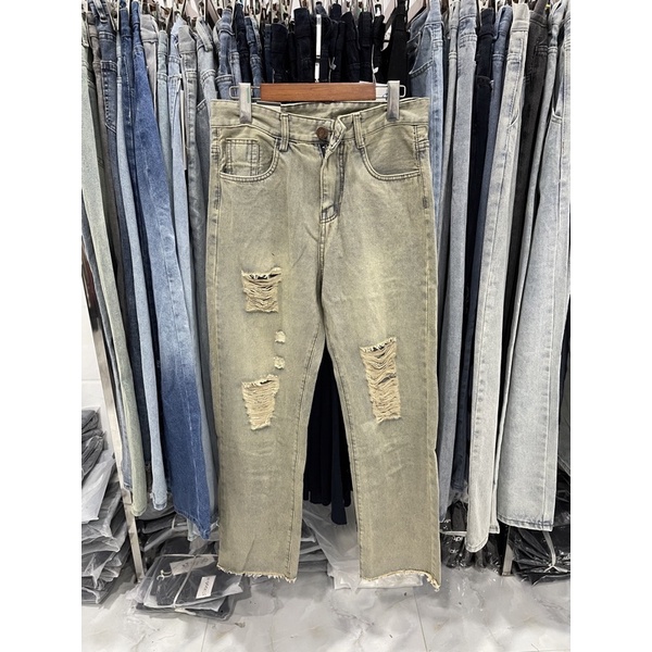QUẦN BAGGY JEANS NAM ỐNG RỘNG WASH XANH RÁCH UNISEX NAM VÀ NỮ 828