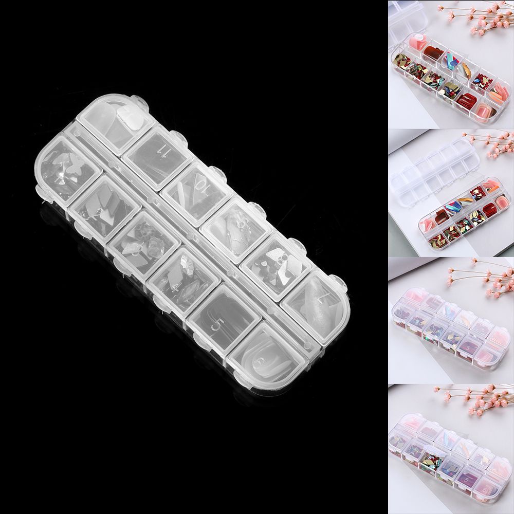 Hộp Nhựa Nhỏ Trong Suốt 12 Ngăn Đựng Thuốc/Sơn Trang Trí Móng Tay