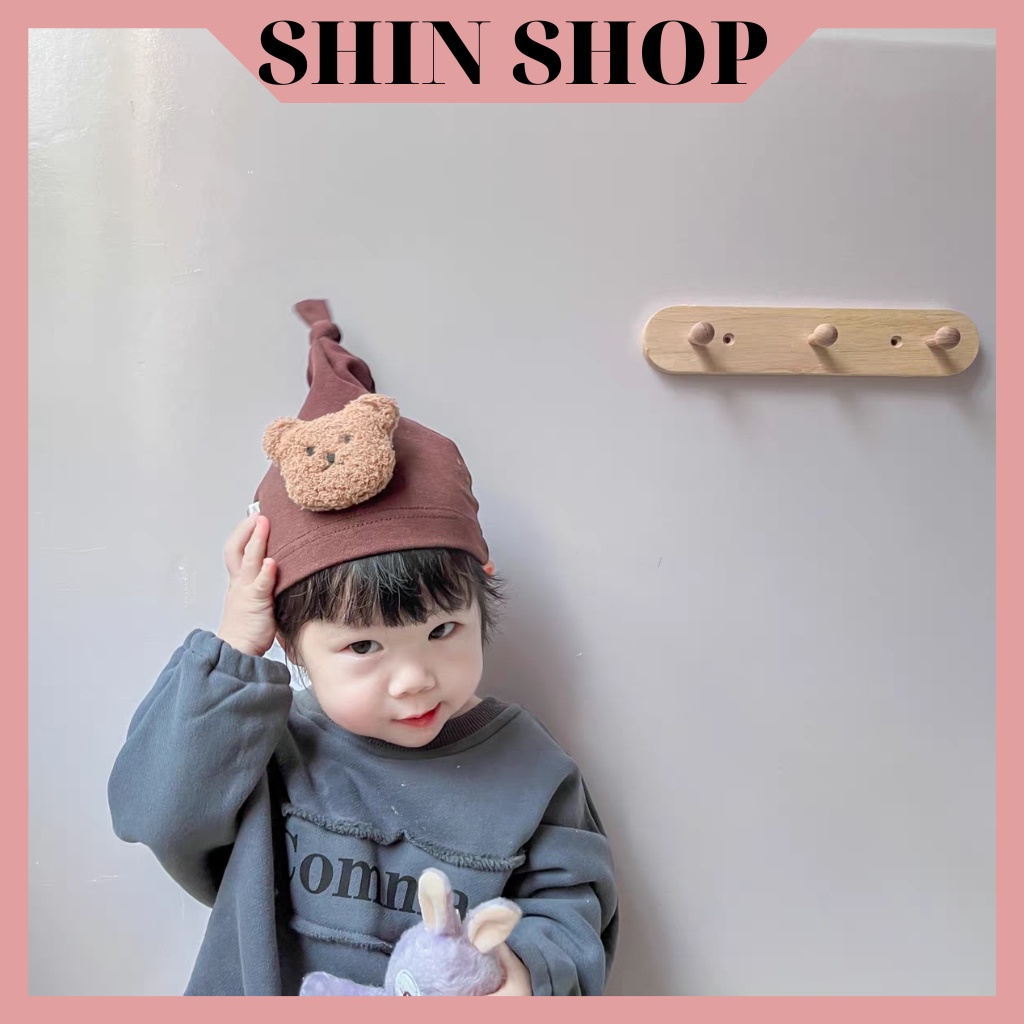 Mũ, nón chất liệu cotton điểm nhấn mặt gấu dễ thương cho bé sơ sinh từ 0 đến 12 tháng MD63 SHINSHOP