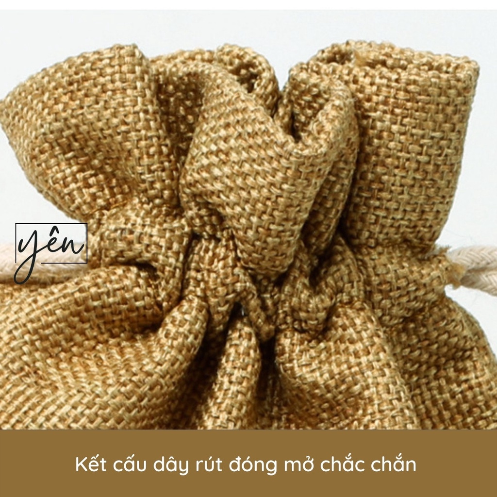 Túi vải bố thô dây rút hoạ tiết hoa sen làm túi thơm, đựng cà phê, quà tặng, trang sức, phụ kiện hàng cao cấp