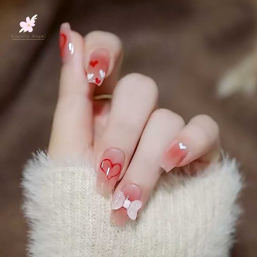 Set 24 Móng Tay Giả Đính Nơ Có Thể Tháo Rời Trang Trí Móng Tay Nghệ Thuật