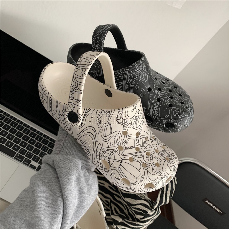 Giày Y Tá Đục Lỗ Đế Dày In Họa Tiết Hoạt Hình Graffiti Dễ Thương Cho Nữ