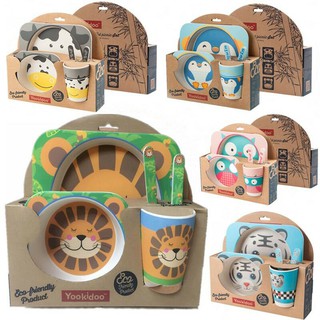 Set 6 món bát ăn dặm sợi tre bamboo cao cấp khay cơm cho bé 5 chi tiết