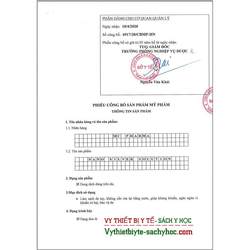 Dung dịch Nano Bạc Mc Pharma - CHUYÊN DÙNG CHO MÁY PHUN KHÓI KK, khử mùi ô tô, nhà cửa, vp - Hàng Công Ty