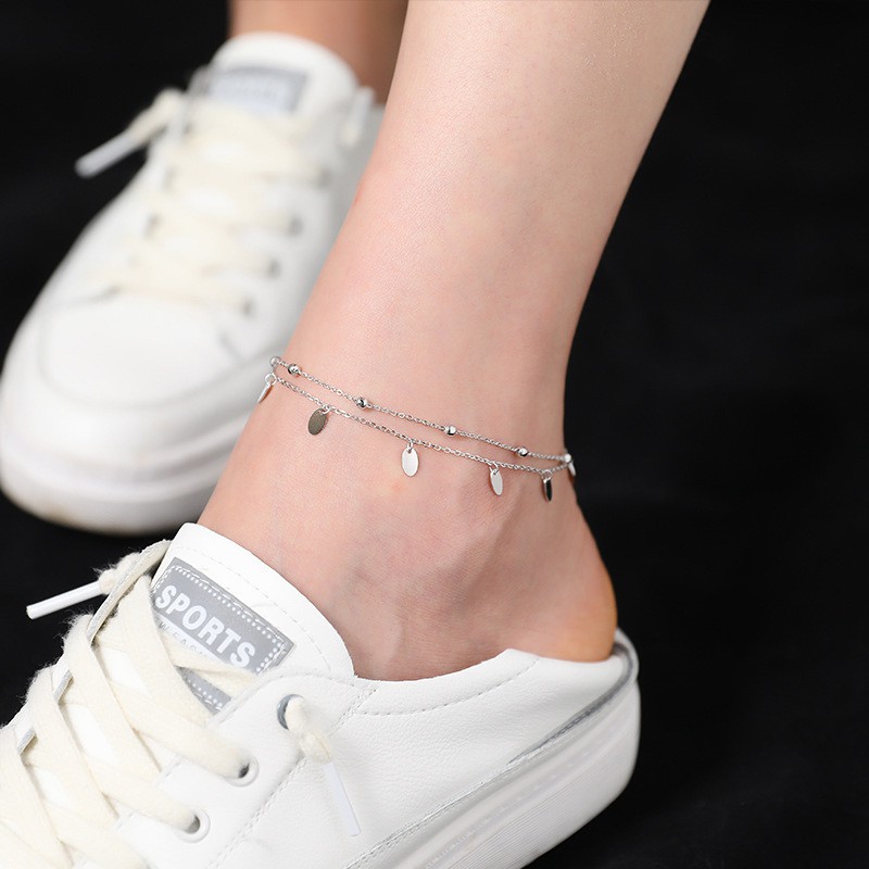 Lắc Chân Bạc S925 Sequin Tua Rua Dạng Layer Trẻ Trung Cá Tính | Vòng Chân Trang Sức Bạc Thời Trang