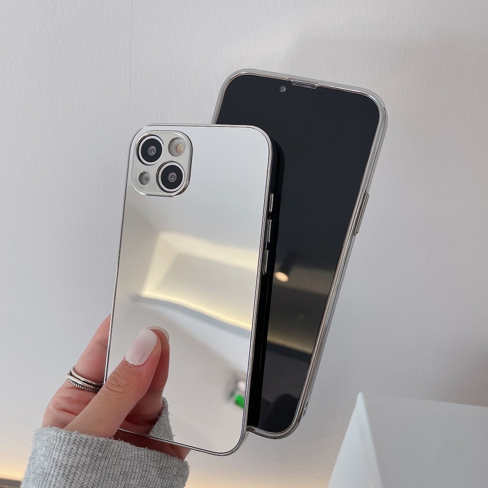 Ốp Điện Thoại Tráng Gương Viền Bạc In Logo Thời Trang Cho Iphone 14 13 12 11 Pro Max X XR XS Max 7 8 Plus