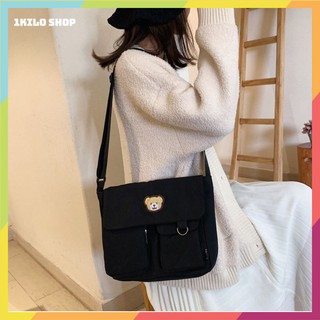 [SALE] Túi vải đeo chéo Ulzzang gấu nhiều ngăn vừa A4 T20