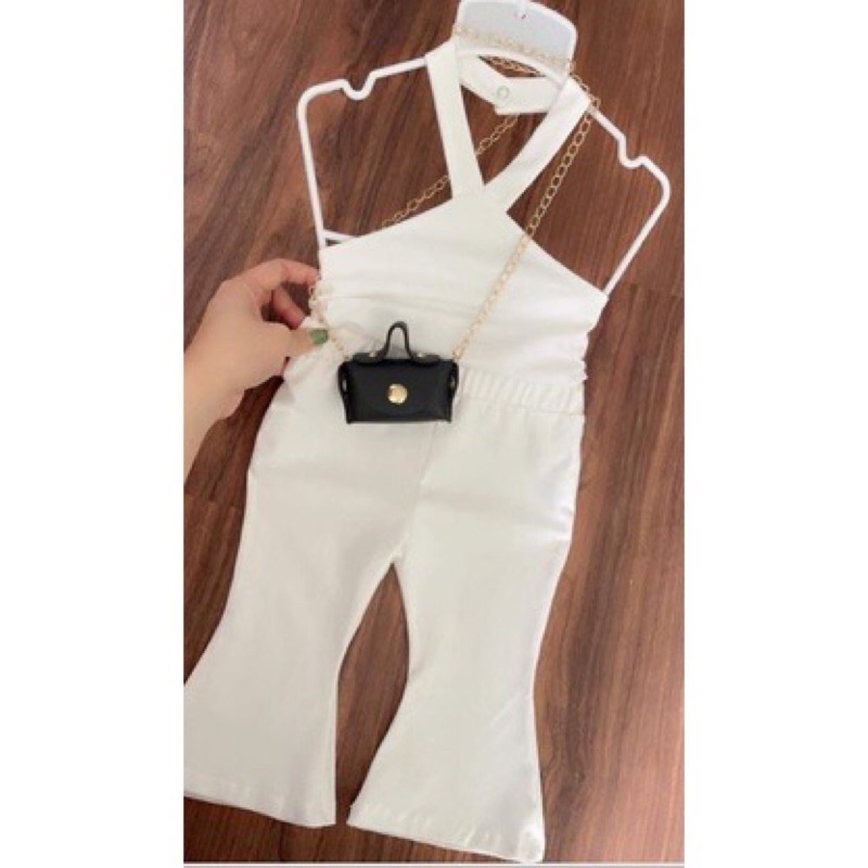 set quần ống loe và áo cổ yếm cho bé