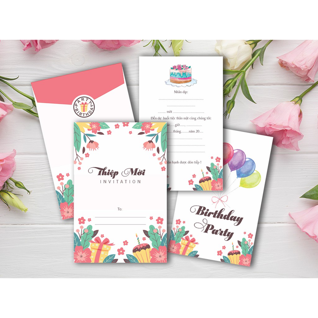 Combo 30 thiệp mời sinh nhật lót đơn các loại -  viết tay