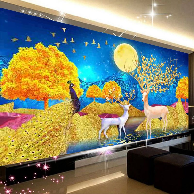 Tranh thêu kín chữ thập Hươu Nai Tài Lộc E88(100x55cm)