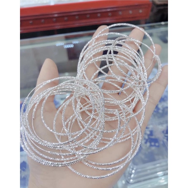 Bông tai tròn bạc, vòng tàu Khía siêu thời trang. Gia công kĩ lưỡng tinh sảo bền đẹp Mainomi Shop Bạc Xinh