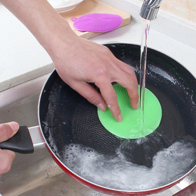 Bàn chải rửa chén bằng silicon an toàn đa chức năng tiện dụng cho phòng bếp