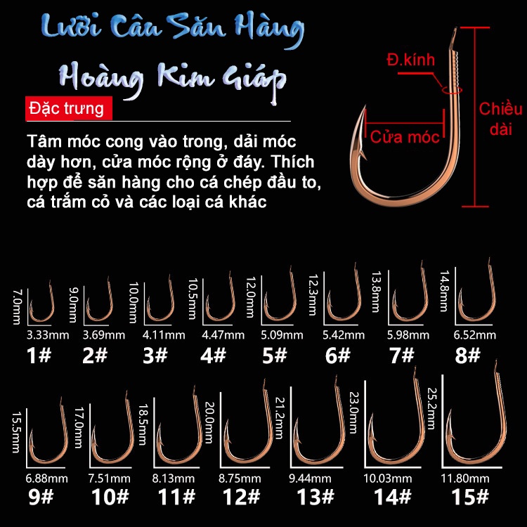 Lưỡi Câu Cá HOÀNG KIM GIÁP Nhật Bản  Màu Vàng Đồng Siêu Bén Lưỡi Câu Có Ngạnh Siêu Bền Cao Cấp